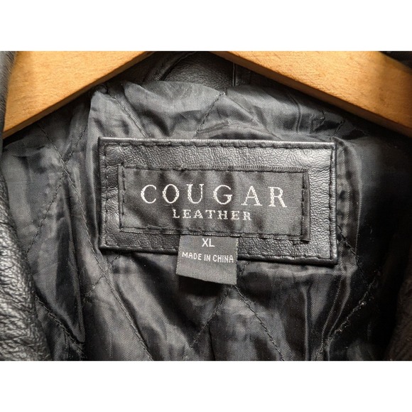 Cougar Leather Men's XL Coat Pockets Black Bomber Biker Jacket - Picture 5 of 11